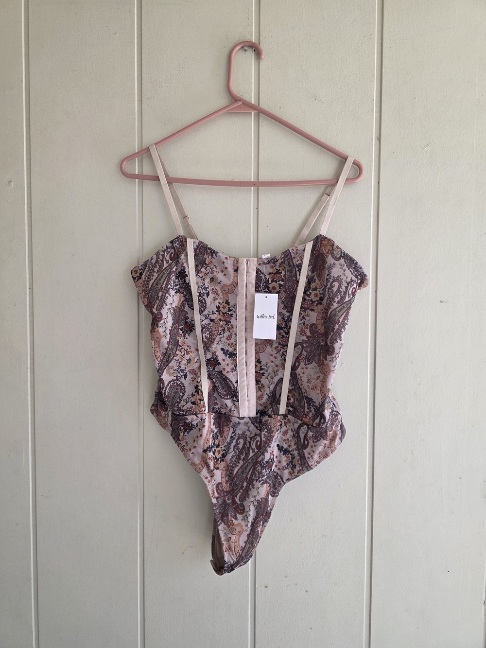 Willow And Root Paisley Print Bodysuit Corset Top Sexy New With Tags Medium